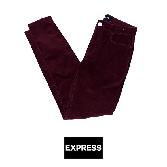 Express | High Rise Maroon Velvet Jeggings | Size 2 - Picture 2 of 5